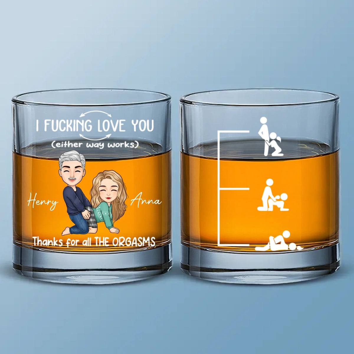 I Love You For All The Times Naughty Stick Figures - Personalized Whiskey Glass - Gift For Couple