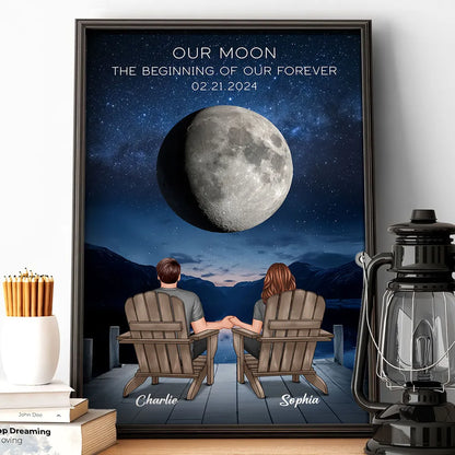 Our Moon Couple Back View Moon Phase - Personalized Canvas - Anniversary Gift For Him, Gift For Her