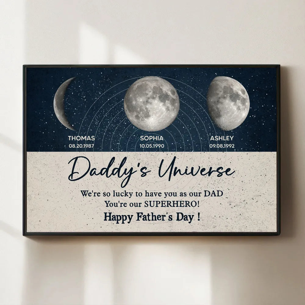 Daddy's Universe Moon Phases - Personalized Canvas - Gift For Dad, Father's Day, Birthday Gift