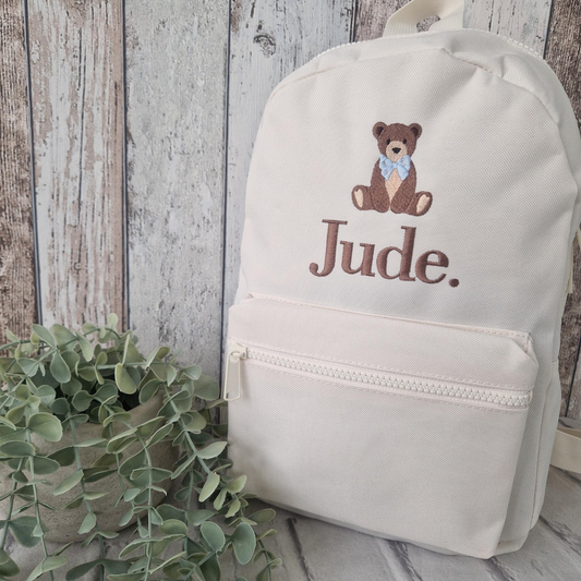 Personalised Teddy Bear Backpack, Cute Bear Embroidered Bag, Back to School, Nursery Teddy Bag, Toddler Backpack