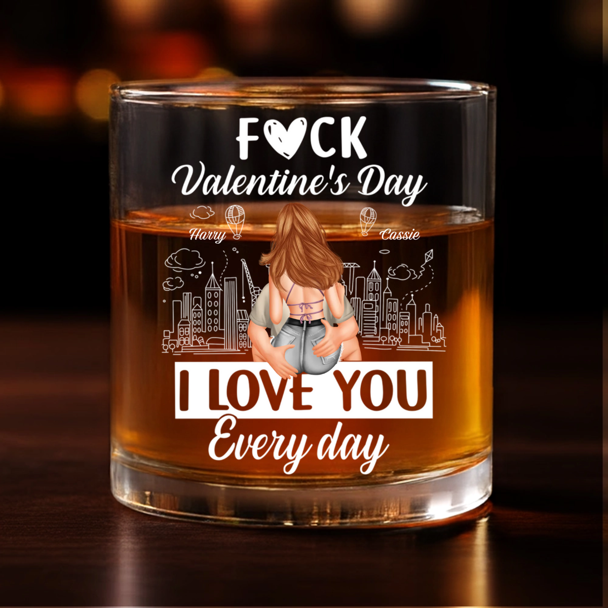 I Love You Everyday - Personalized Whiskey Glass - Anniversary Gift, Valentine's Day Gift For Couple