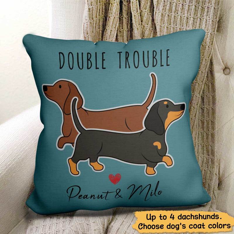 Double Trouble Dachshund - Personalized Pillow - Christmas Gift For Dog Lovers, Home Decoration