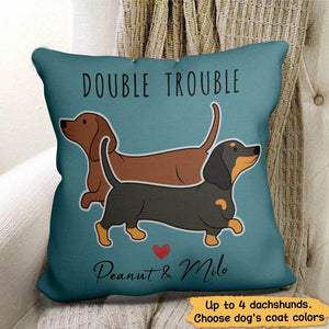 Double Trouble Dachshund - Personalized Pillow - Christmas Gift For Dog Lovers, Home Decoration