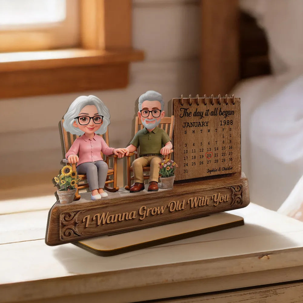 I Wanna Grow Old With You 3D Effect Couple - Personalized Wooden Plaque - Anniversary, Valentine's Day Gift For Couple