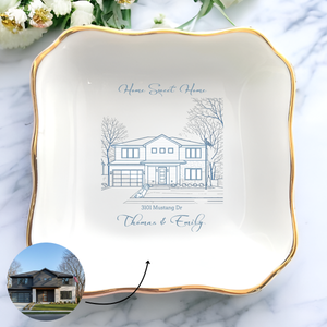 Custom Photo Jewelry Plate - New House Housewarming Gift for Couple - Home Sweet Home Personalized Ceramic Ring Dish