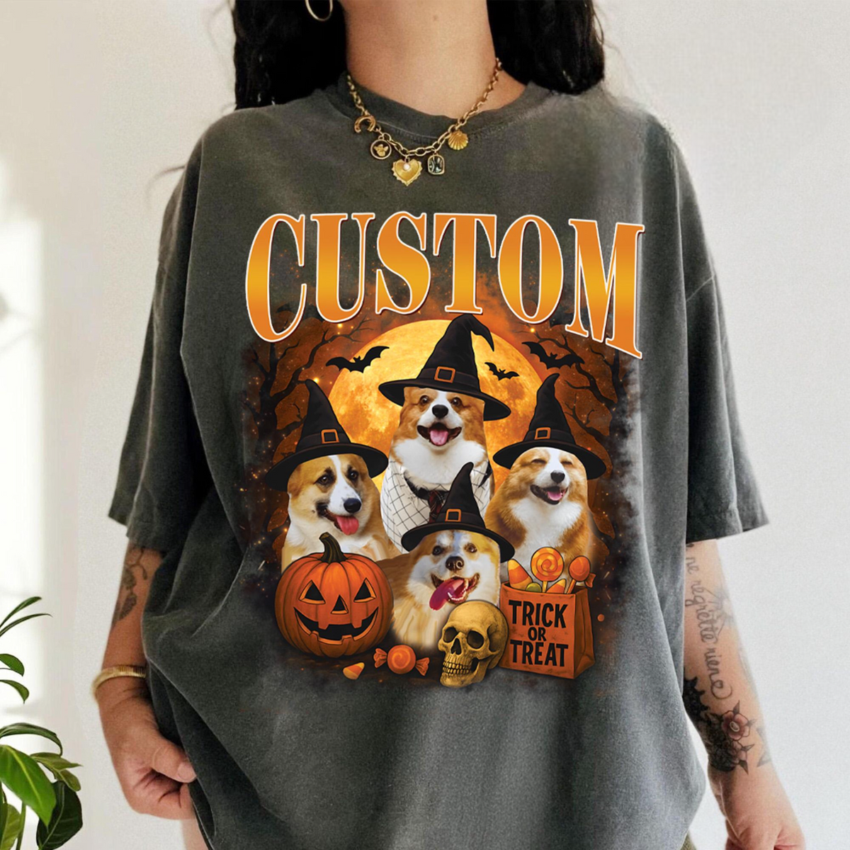Custom Halloween Dog Bootleg Shirt, Personalized Picture Sarcastic Tee for Spooky Season Party, Funny Gift for Dog Lovers