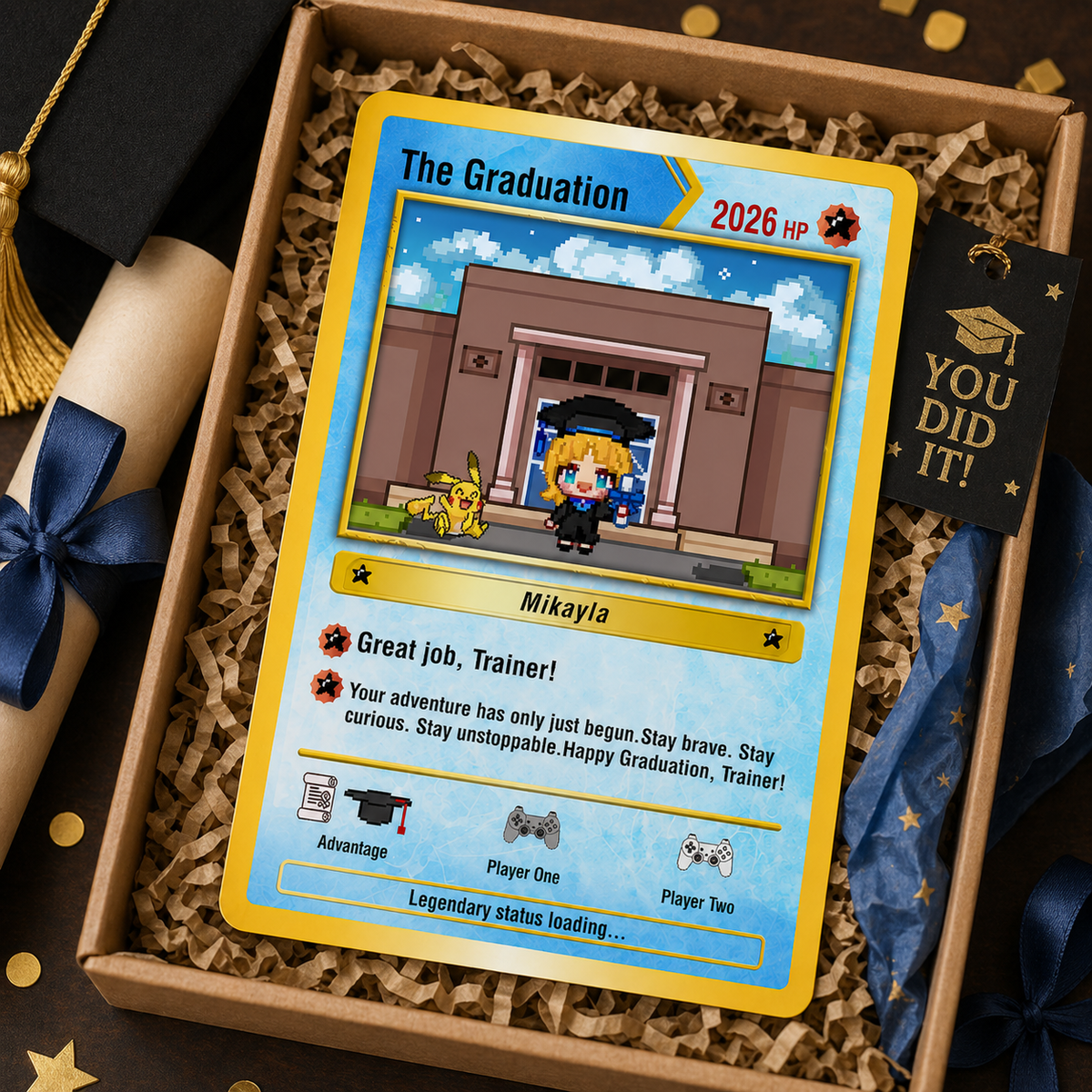Custom PKM Graduation Card, Pixel Style Diploma Card, Grad Gift for Game Lovers, Custom Class of 2026 Gift, Grad Keepsake