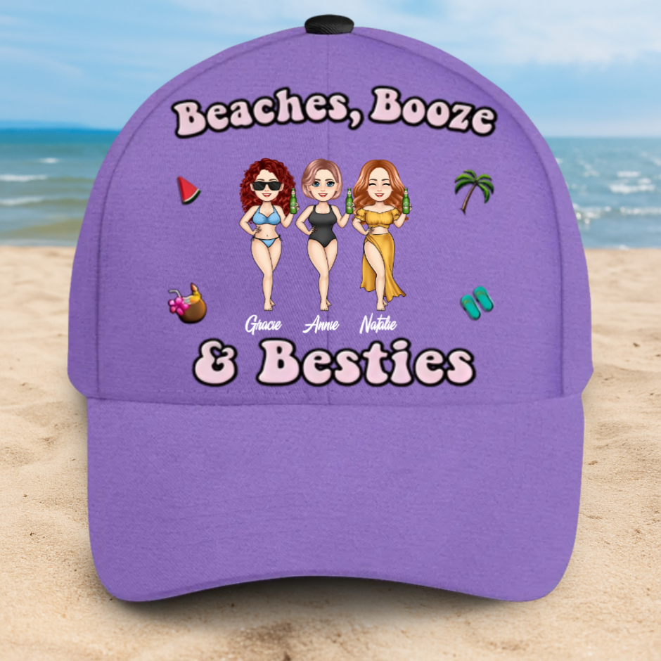 Beaches, Boozes & Besties - Personalized Classic Cap - Summer Vibe, Beach Trip Gift For Besties