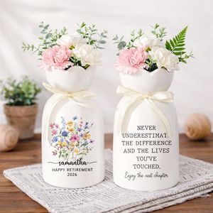 Retirement Ceramic Flower Vase, Personalized Retirement Vase Gifts, Teacher Retirement Gift, Appreciation Gift, Coworker Gift, Retired Gift