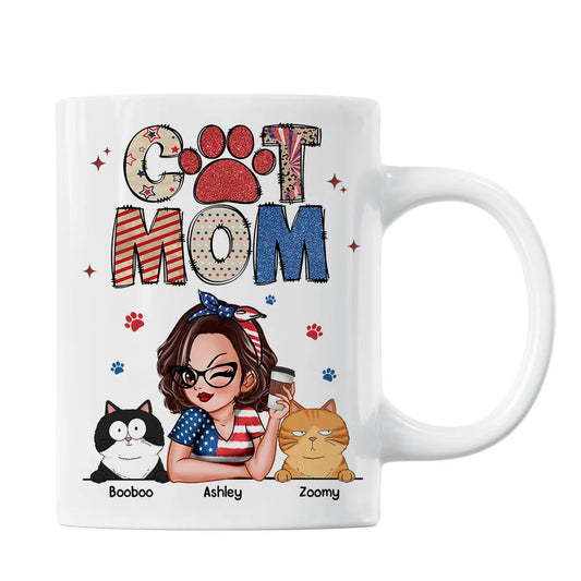 Cat Mom 4th Of July Pattern - Personalized Mug - Independence Day Gift For Cat Mom