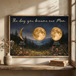 Mystical Midnight The Day You Become Mom Grandma Custom Birth Moon Phase - Personalized Canvas - Mother's Day Gift For Mom, Grandma