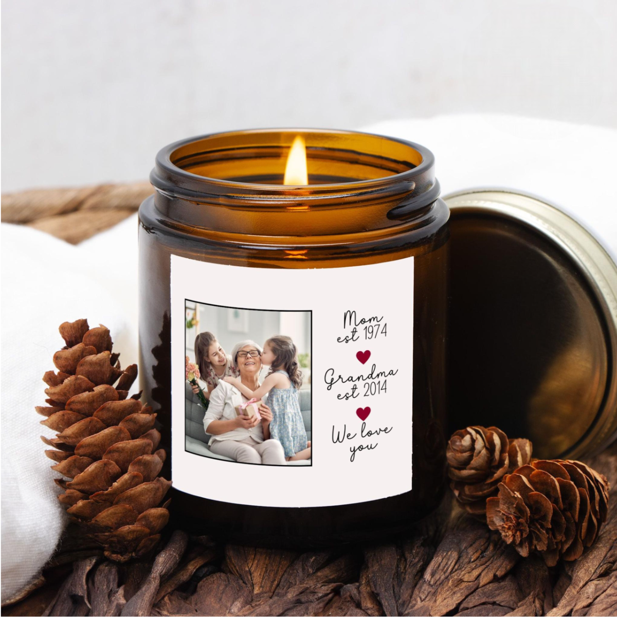 Grandma photo custom candle, personalized gift from grand kids, presents for grandma