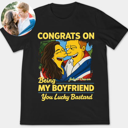 Congrats On Being My Boyfriend Simpsonized Couple Photo - Personalized Apparel - Gift For Couple, Gift For Him, Gift For Her