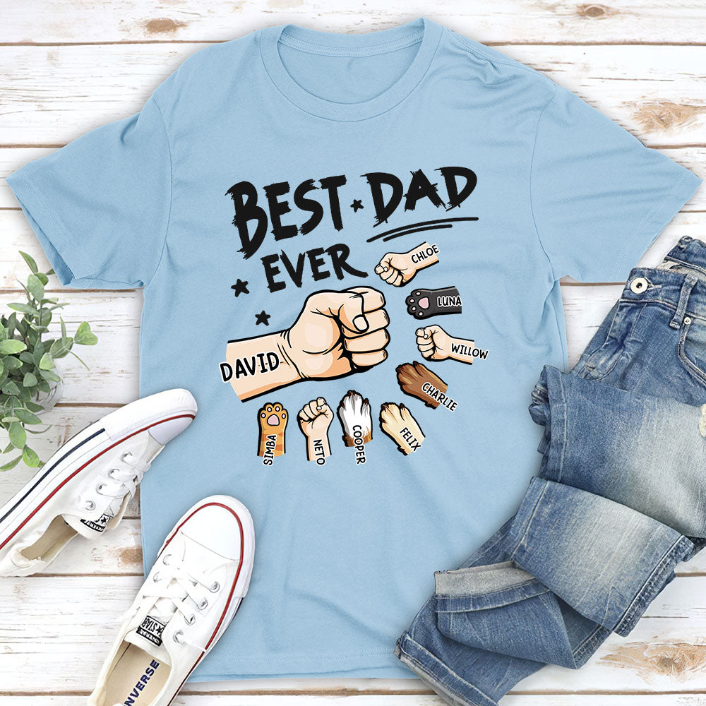 Best Dad Ever Fist Bump With Kids & Pets Hands - Personalized Apparel - Gift For Dad, Papa, Father's Day Gift
