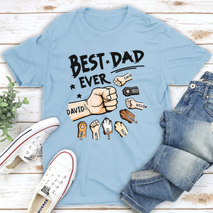 Best Dad Ever Fist Bump With Kids & Pets Hands - Personalized Apparel - Gift For Dad, Papa, Father's Day Gift