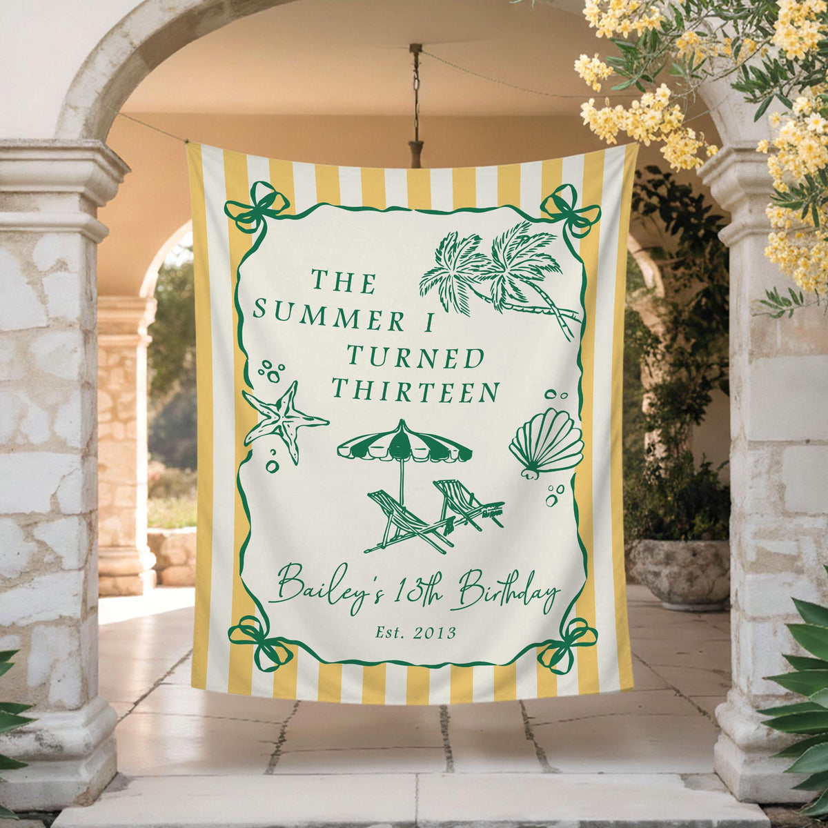 The Summer I Turned Birthday Banner, ANY AGE Custom Birthday Photo Backdrop, The Summer I Turned Party, Coastal Birthday Party Decorations