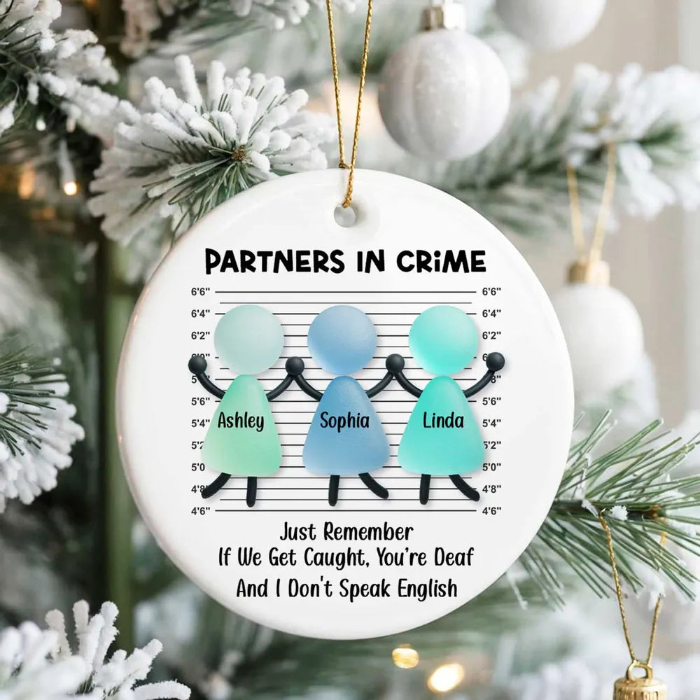 Partners in Crime Sea Glass Besties - Personalized Ornament - Christmas Gift for Best Friends