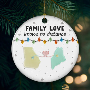 Sea Glass States Family Love Knows No Distance - Personalized Ornament - Christmas Gift For Family