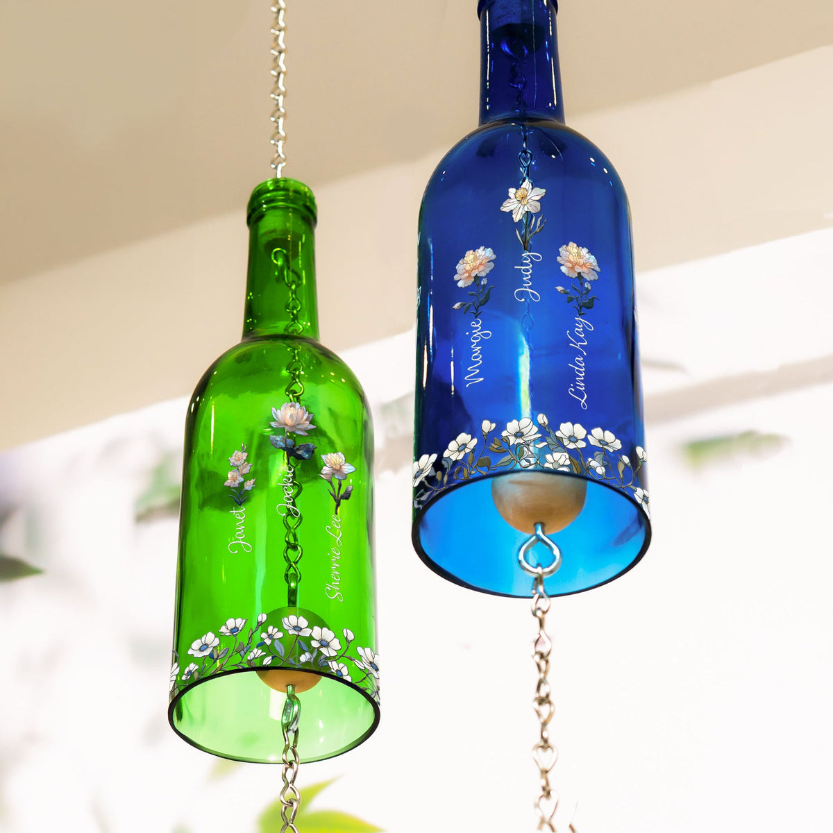 Mom Grandma's Garden Love Grows Here - Personalized Wine Bottle Wind Chime - Birthday Gift For Mother, Grandma