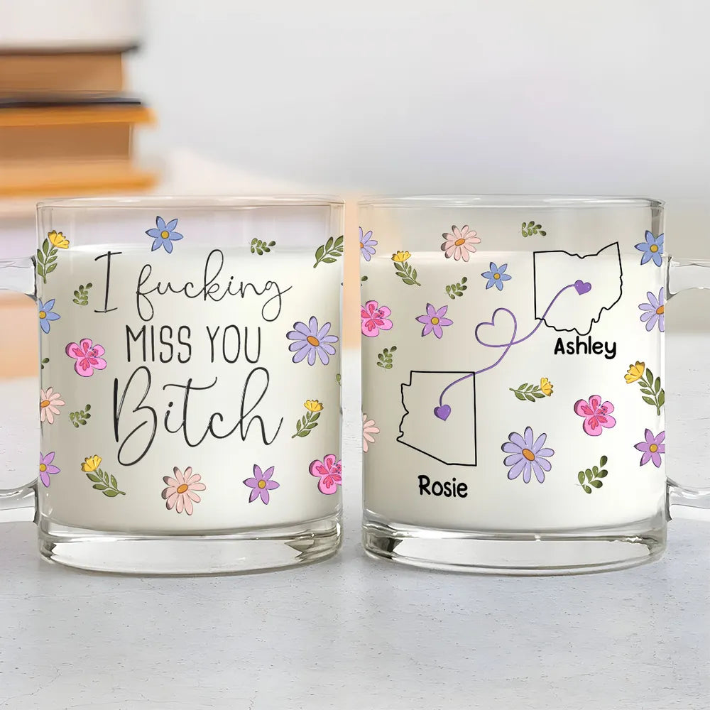 I Miss You Bestie Glass Mug, Personalized Best Friend Gift, Custom Bestie Mug, Long Distance