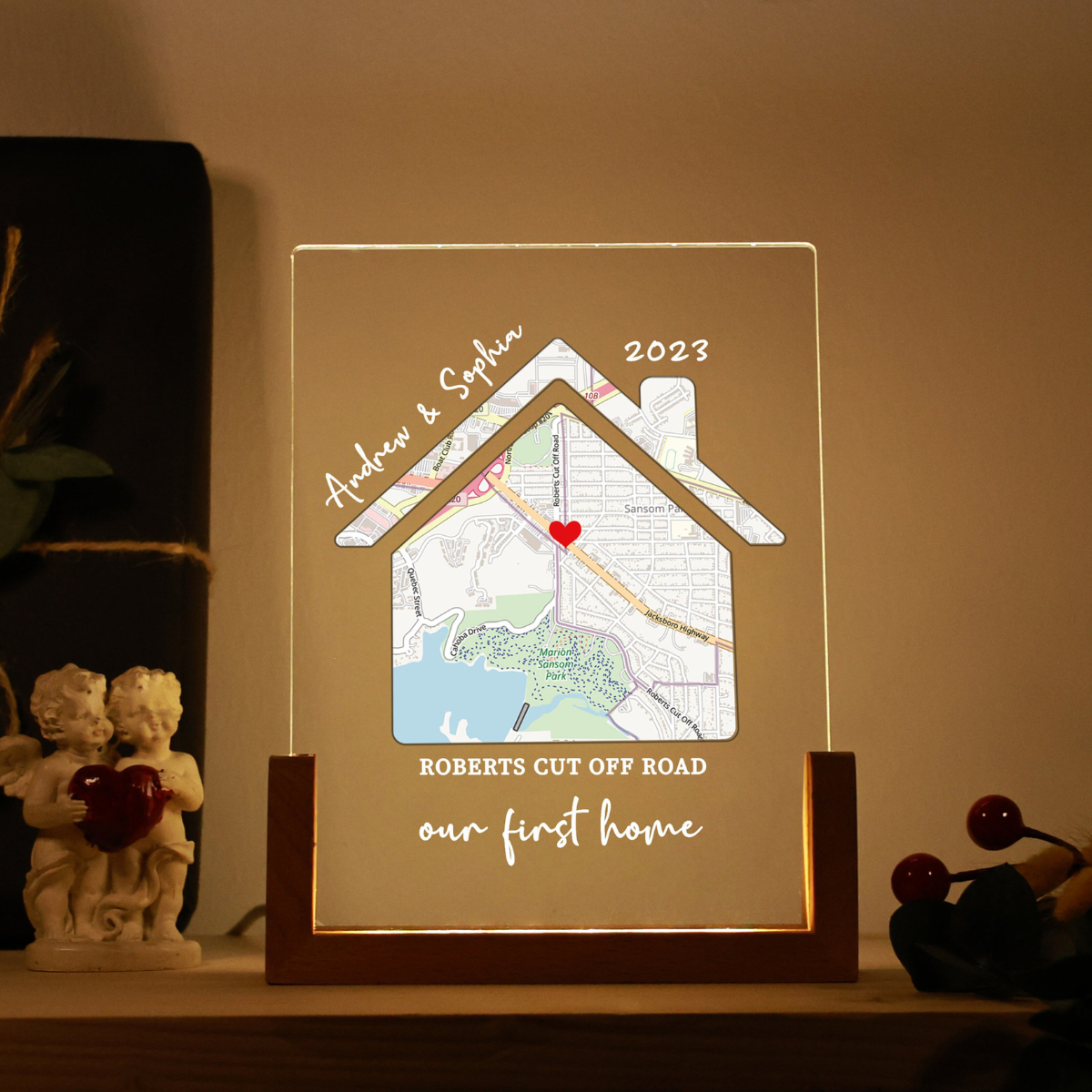 Our First Home - Personalized Desk Name Plate Night Light - Gift For Couple