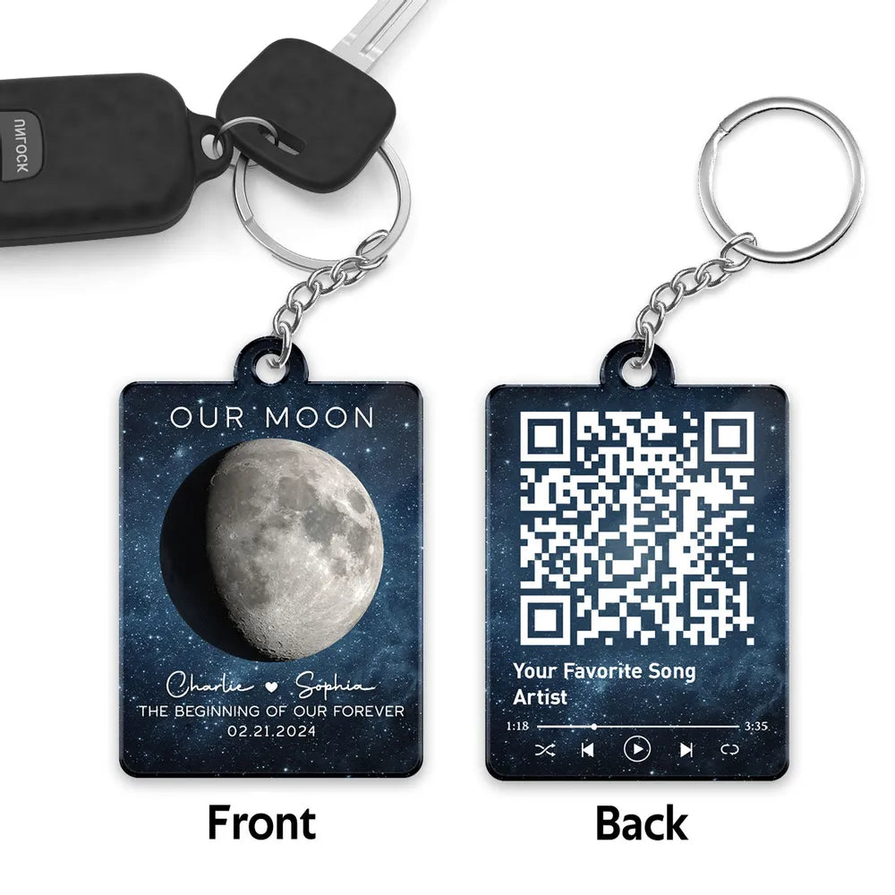 Our Moon Couple Moon Phase - Personalized Acrylic Keychain - Anniversary Gift For Him Gift For Her