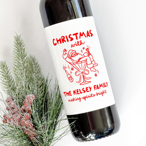 Whimsical Christmas Liquor Bottle Labels, Funny Holiday Party Wine Label, Santa Champagne Stickers, Coworker Gift, Employee Christmas Gift