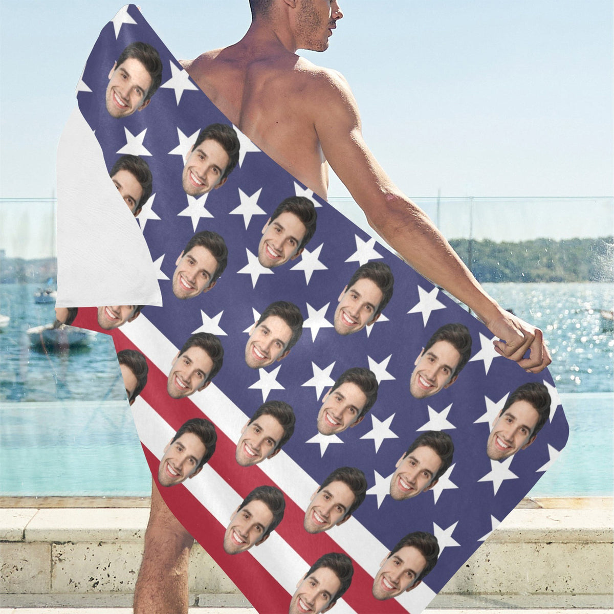 National Flag Independent Day Gift, Personalized Face Beach Towel, Personalized Photo Bath Towel, Custom Pool Towel, Outside, Birthday, Vacation Gift