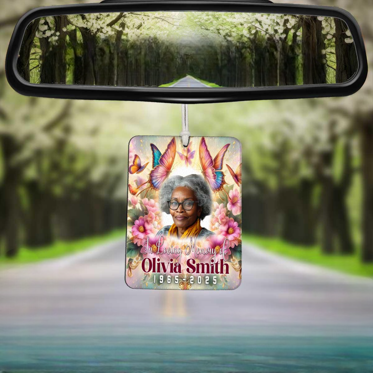 In Loving Memory Photo Car Freshener, Heavenly Butterfly Theme Memorial Freshie, Loss of Mom, Grandma, Sister, Aunt