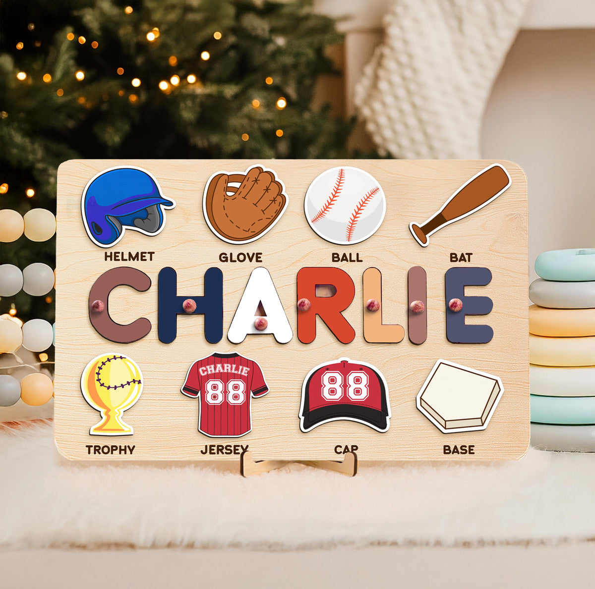 Personalized Baseball Name Puzzle for Baby Boys, Custom Wooden Toy, Toddler Learning 1st Birthday Gift, Baby Shower Gift, Nursery Decor