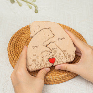 Floral Bear Family - Personalized Family Wooden Puzzle - Gift For Family, Mother's Day, Father's Day Gift