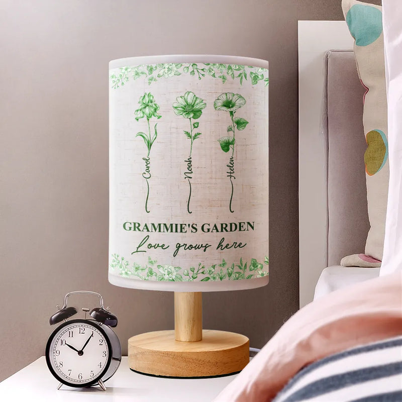 Mom Grandma's Garden Birth Month Flower Toile De Jouy - Personalized Fabric Lamp - Gift For Mom Grandma, Birthday Gift