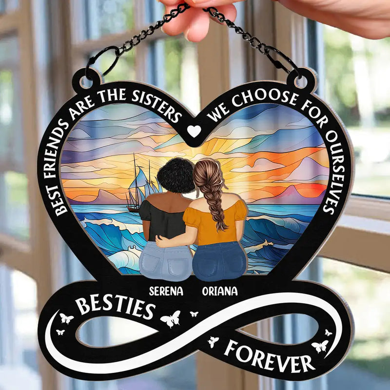 Not Sisters By Blood But Sisters By Heart - Personalized Suncatcher Ornament - Gift For Bestie, Soul Sisters, BFF