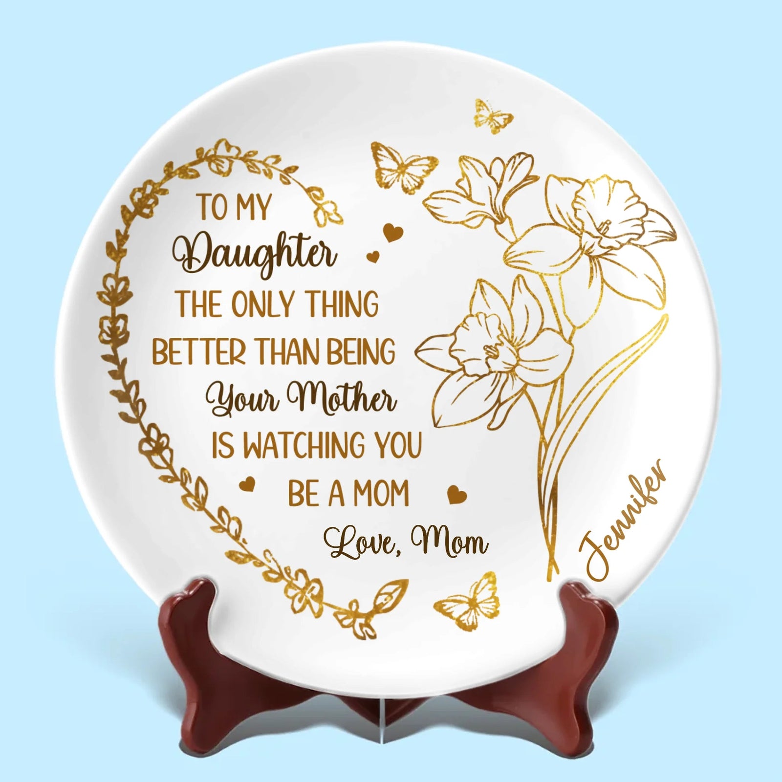 To My Daughter Watching You Being A Mom Golden Line Art - Personalized Ceramic Plate - Gift For Daughter, Birthday Gift, Mother's Day Gift