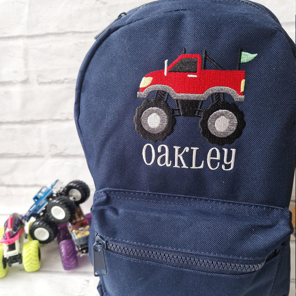 Monster Truck Backpack, Personalized Embroidered Bag for Boys, Back to School, Nursery Bag