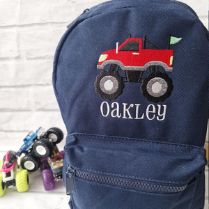 Monster Truck Backpack, Personalized Embroidered Bag for Boys, Back to School, Nursery Bag