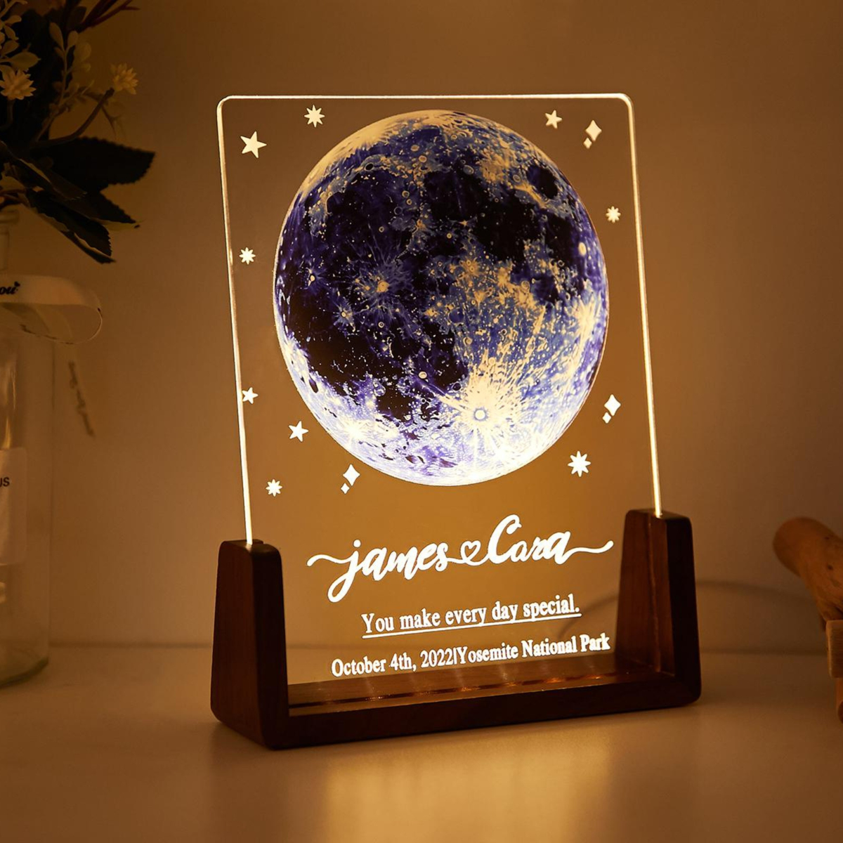 Custom Moon Phase Night light, Birthday Gift, Night Sky By Date, Valentines Days Gift Plaque for Him Her