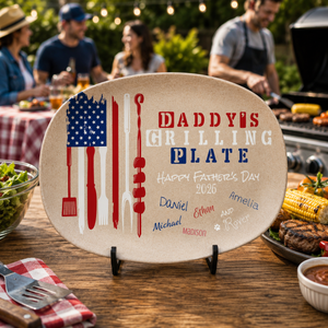 Custom Grilling Platter Daddy's Grilling Plate US Flag Patriotic Customized Father's Day Gift for Dad Personalized from Kids or Pets Names