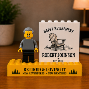 Happy Retirement Personalized Minifigure Display Custom Name Retirement Gift, New Adventures New Memories