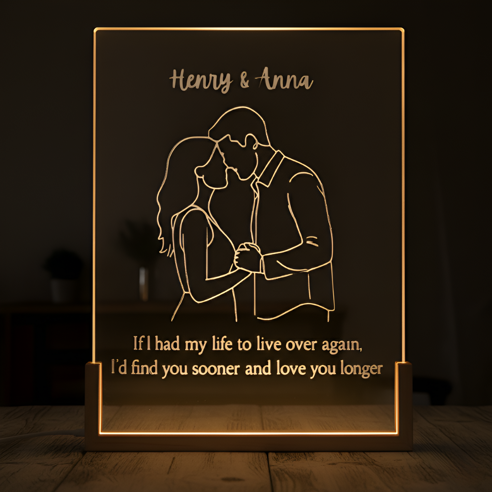 I'd Find You Sooner And Love You Longer Couple Photo Portrait - Personalized Desk Name Plate Night Light - Anniversary Gift, Valentine's Day Gift For Couple