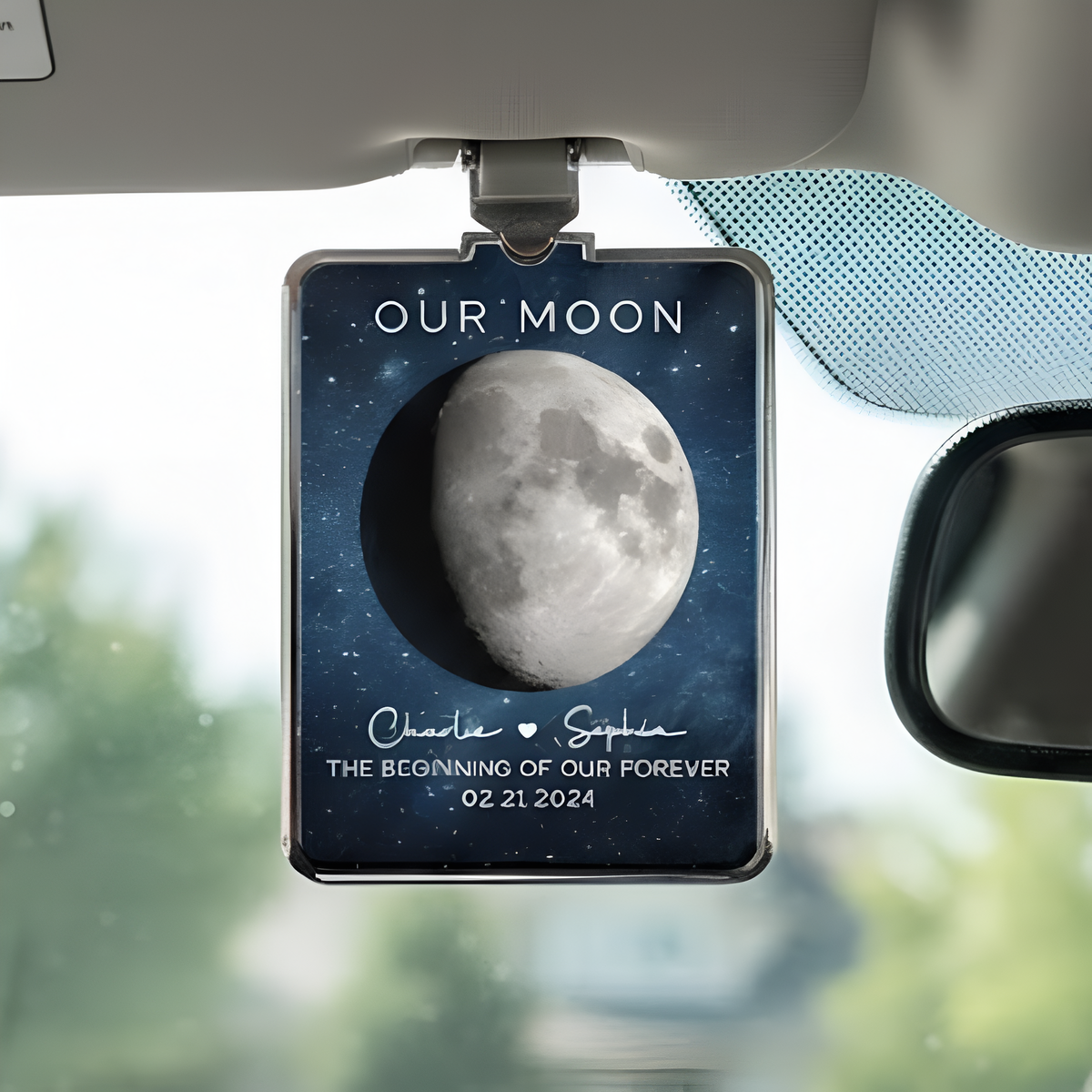 Our Moon Couple Moon Phase - Personalized Car Visor Clip - Anniversary Gift For Him Gift For Her