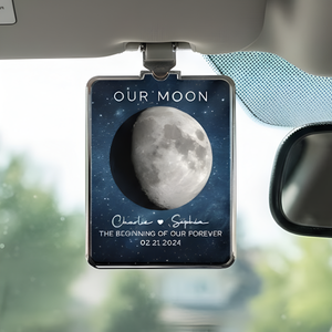Our Moon Couple Moon Phase - Personalized Car Visor Clip - Anniversary Gift For Him Gift For Her