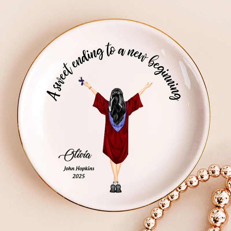 A Sweet Ending To A New Beginning Graduation - Personalized Jewelry Plate - Graduation Gift