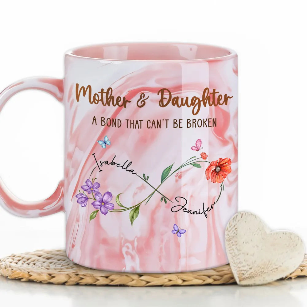 Mother And Daughter Link Forever - Personalized Marble Mug - Gift For Mother & Daughter, Mother's Day Gift