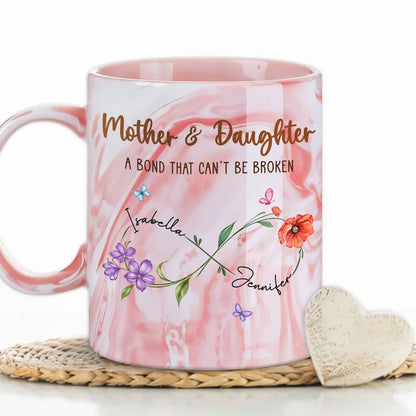 Mother And Daughter Link Forever - Personalized Marble Mug - Gift For Mother & Daughter, Mother's Day Gift