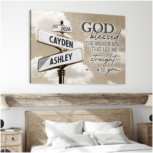 The Broken Road Custom Name Canvas Personalized Couple s Street Sign Art