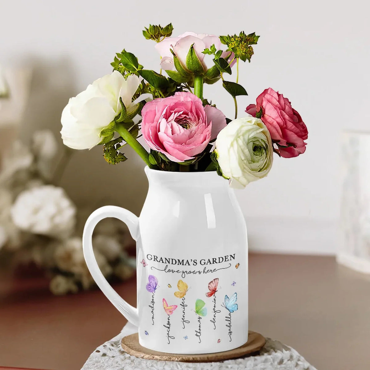 Grandma's Butterflies - Personalized Flower Vase - Birthday Gift For Mom, Grandma