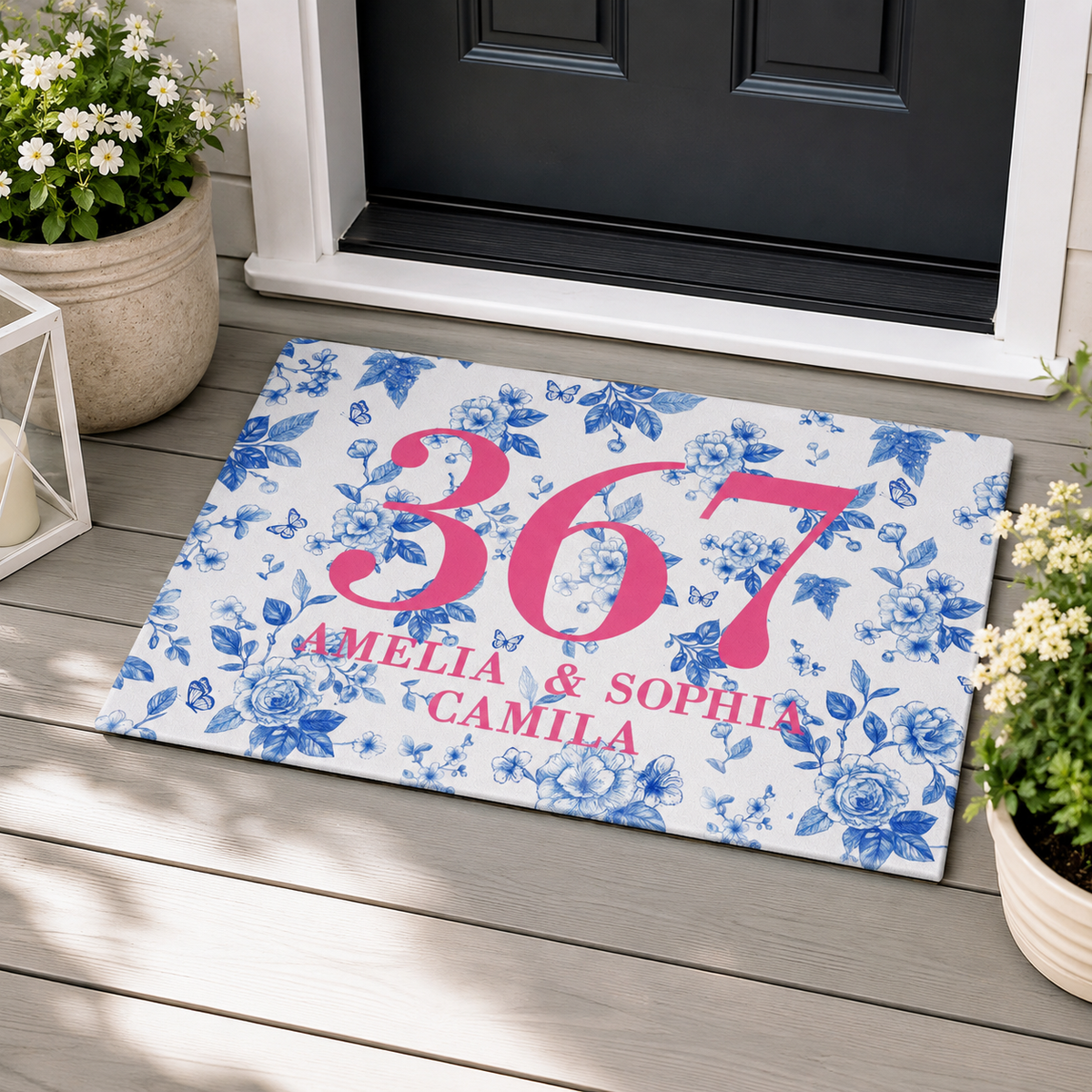 Custom Name Blue Chinoiserie Dorm Doormat, Welcome To our Dorm, Roommate Door Decor, College Apartment Gift, Housewarming Gift, Student Gift