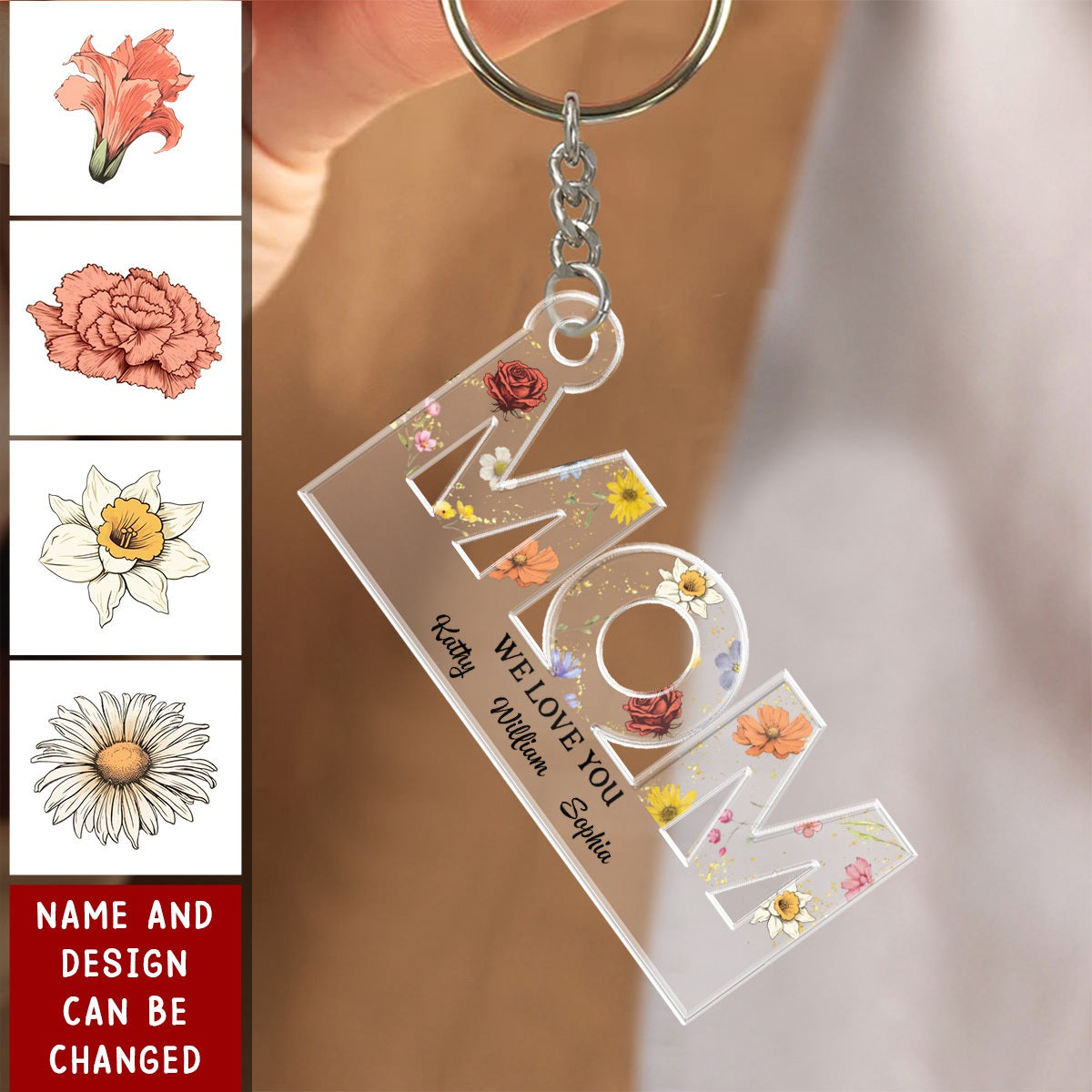 Mom Birth Month Flower - Personalized Acrylic Keychain - Gift For Mom, Mother's Day, Birthday Gift