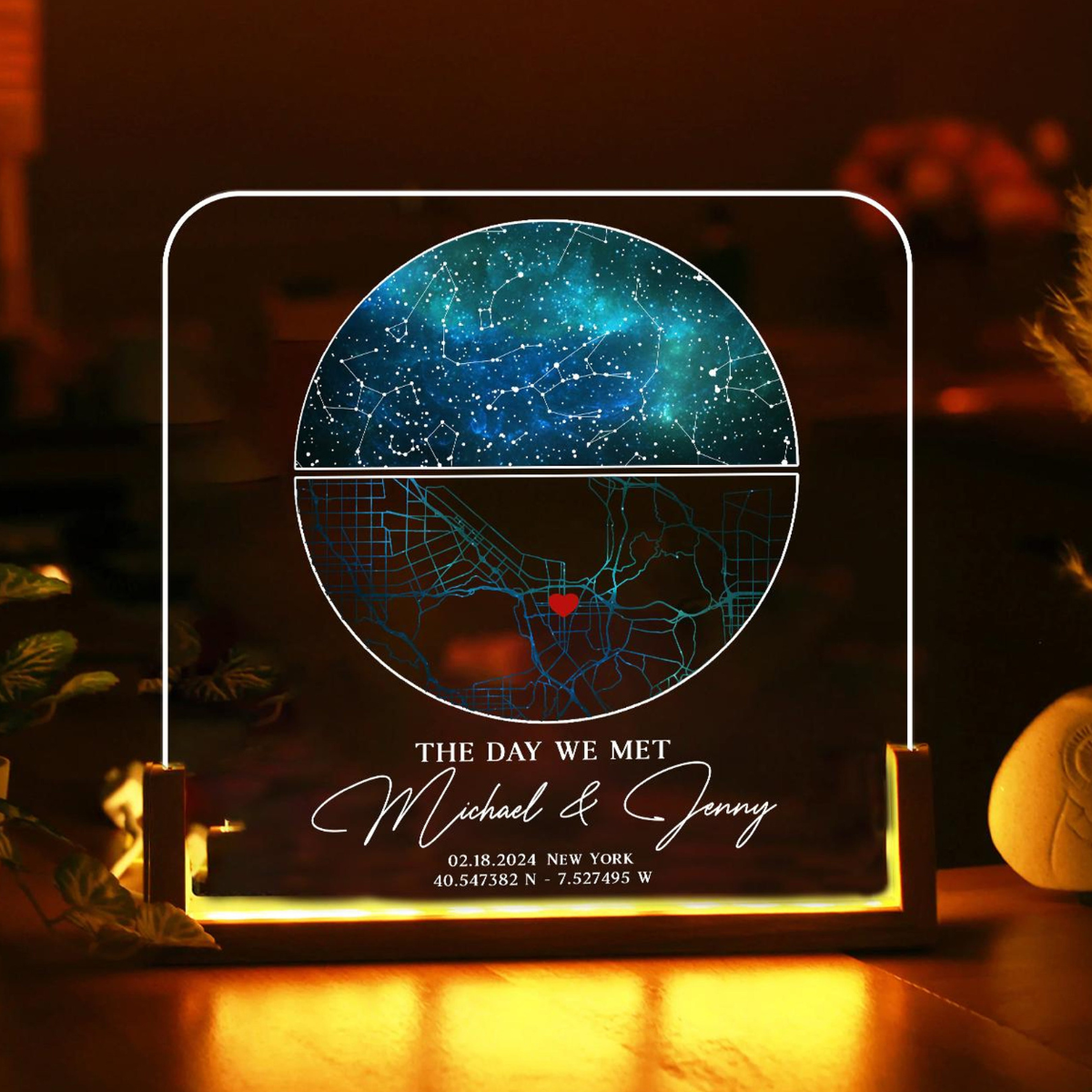 Our First Date Map Night Light, Star Map Desk Name Plate, Stars Chart Gift for Boyfriend Girlfriend, Anniversary Gift for Couple